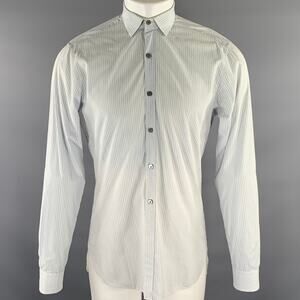 LANVIN Size S Light Blue Grey Black Stripe Cotton Spread Collar Shirt